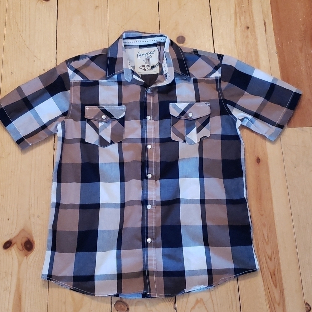 Coastal small pearl button down plaid shirt